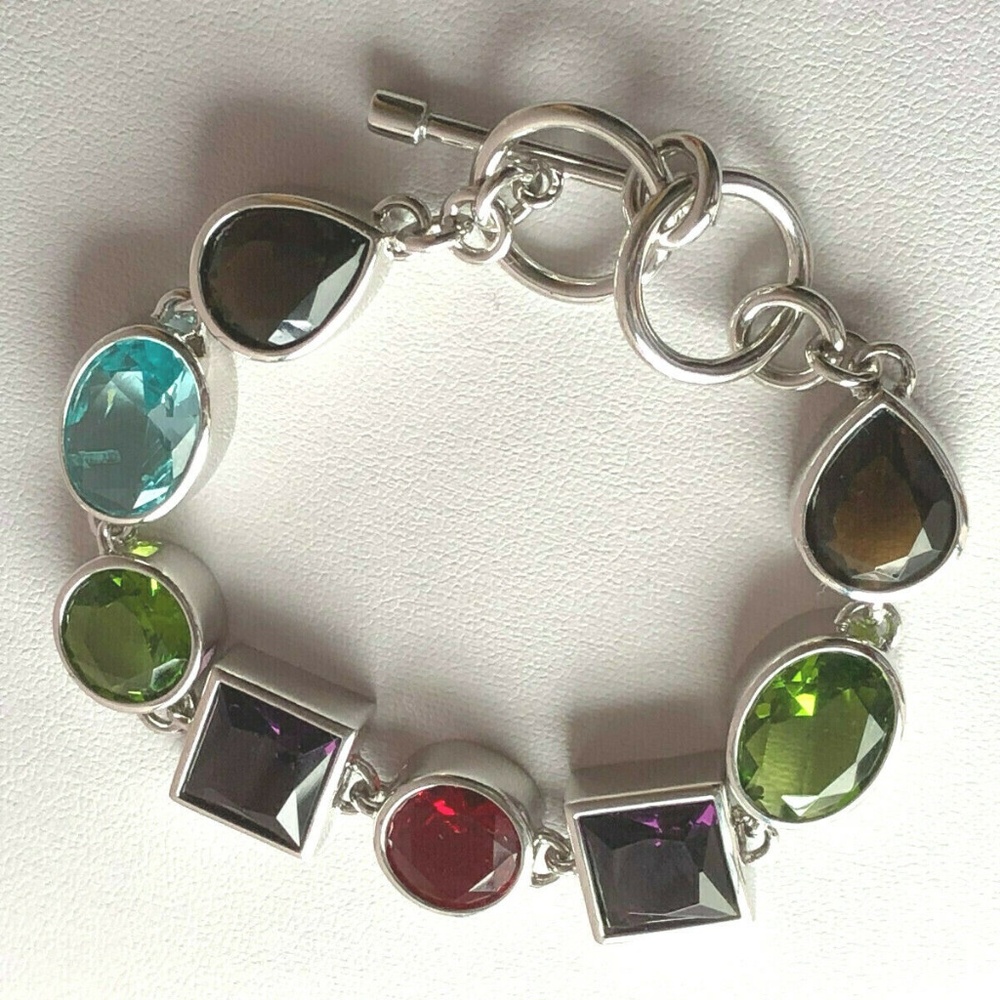 STERLING SILVER MULTI COLOR CZ STONES BRACELET